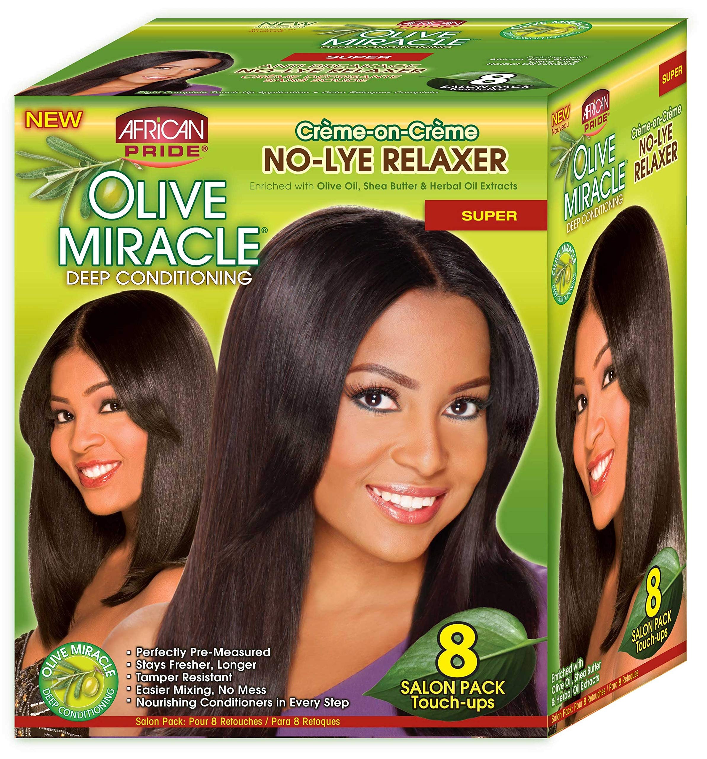 African Pride Olive Miracle 8 pack Deep Conditioning No-Lye Relaxer Super