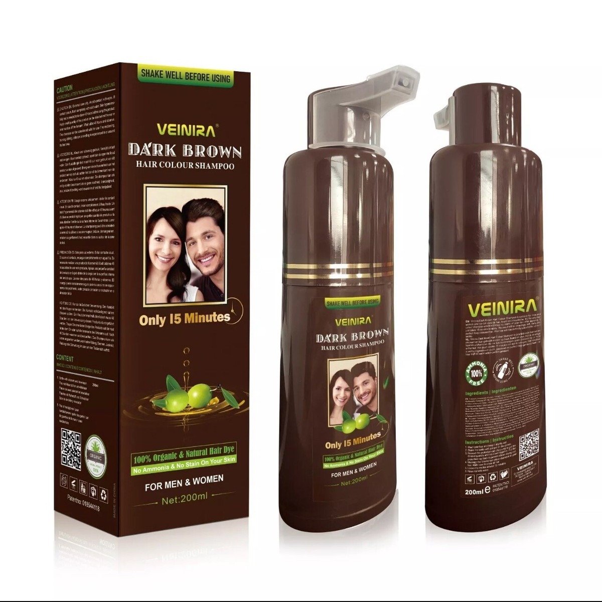 Veinira Dark Brown Hair Color Shampoo 200ml